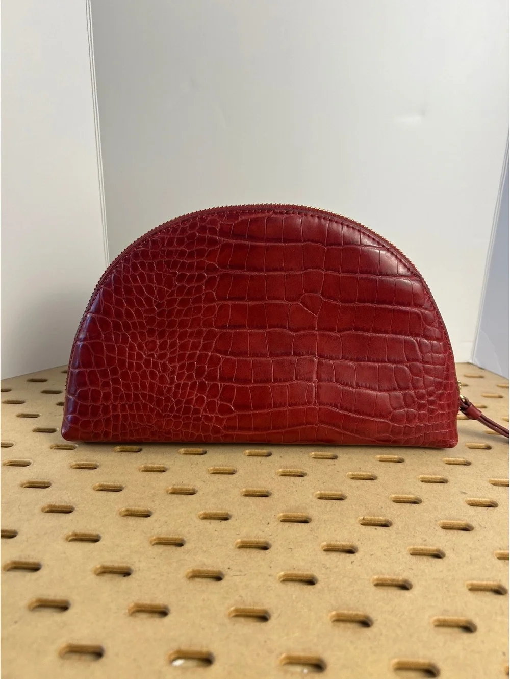 Banana Repulbic Burgundy Crocodile Embossed Leather Half-Moon Shaped Pouch